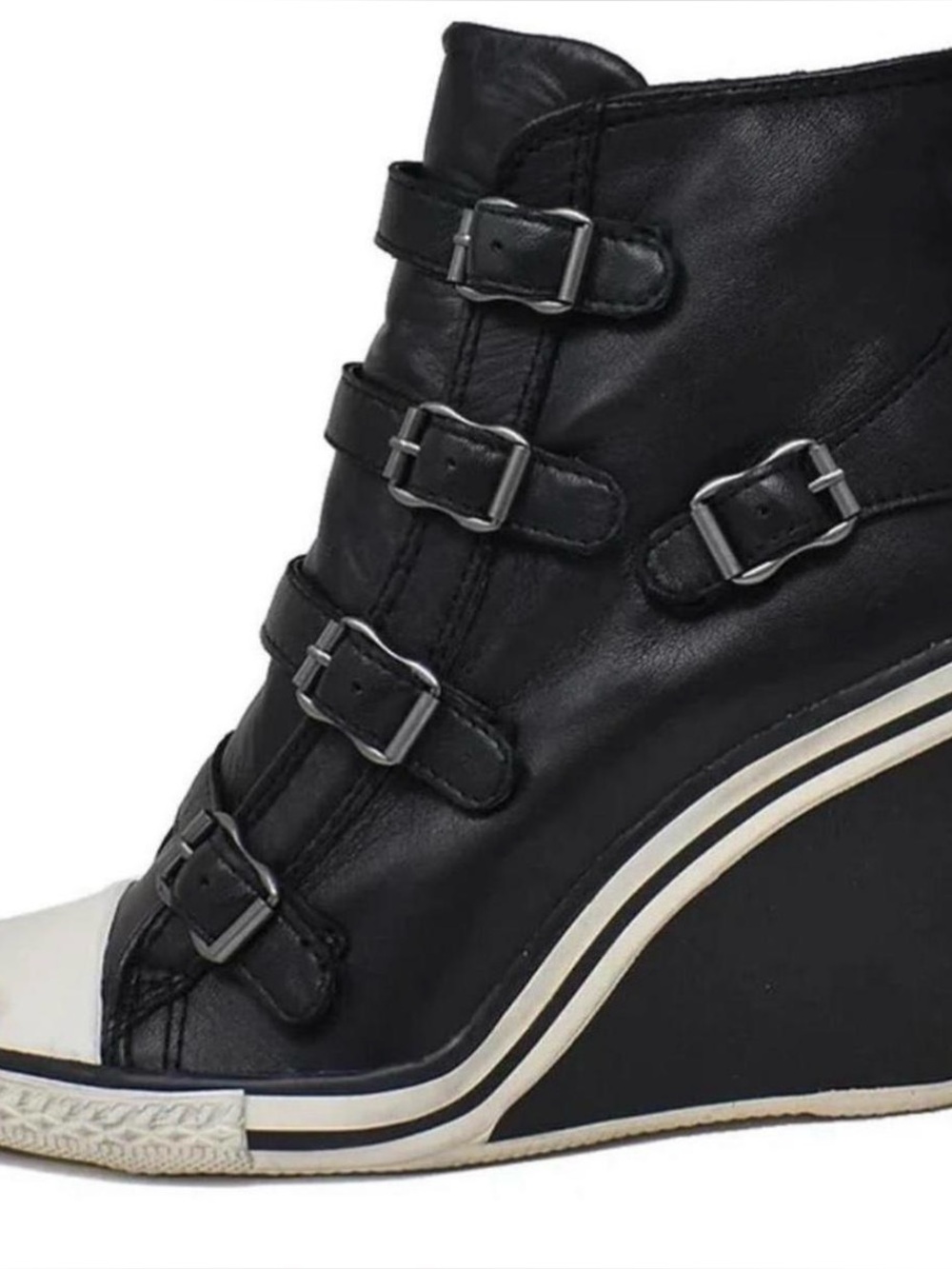 ASH Black Wedge Sneaker Boot with Buckle Straps 39 rare